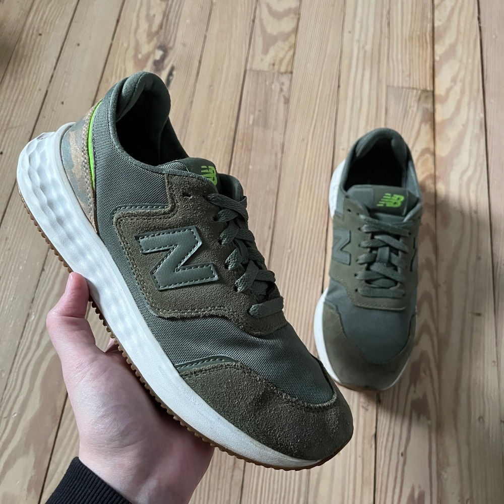 New Balance Fresh Foam X70 Women 9 Olive Green Camo Suede Mesh Sneakers WSX70NC1